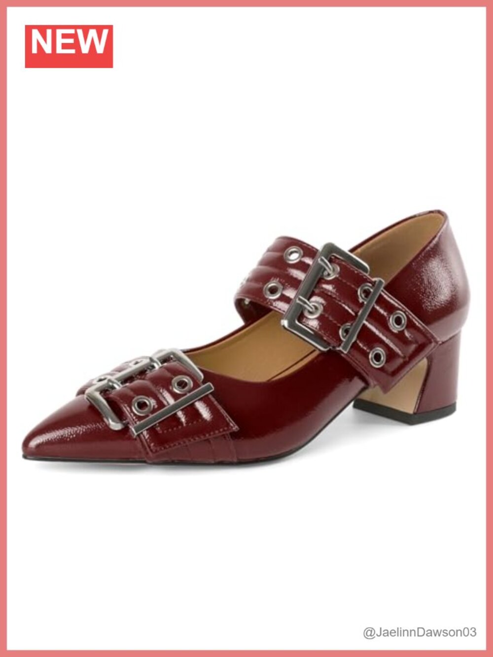 Women's Mary Jane Block Heel Pumps - Faux Leather Buckle Strap Chunky Heels